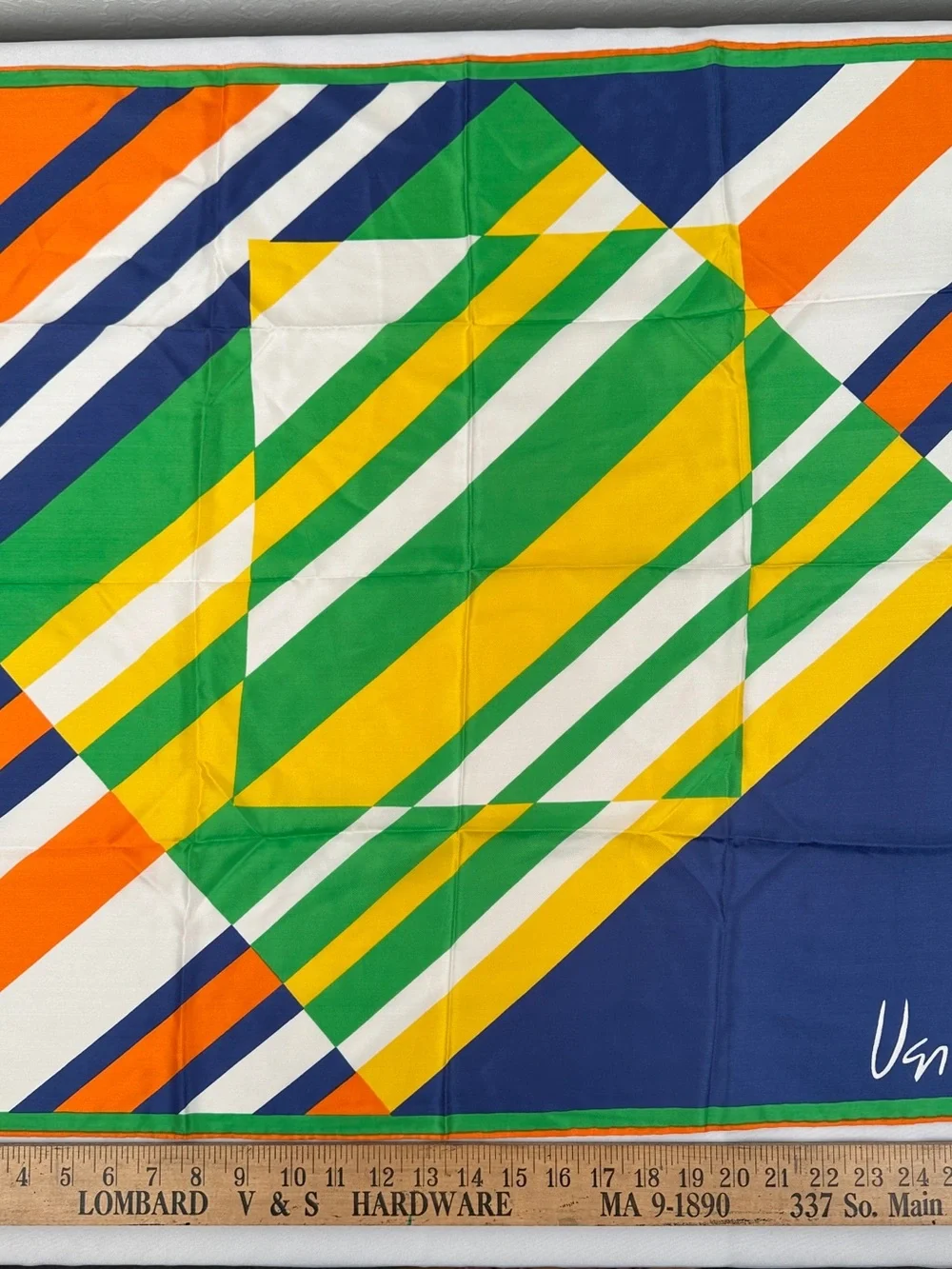 Vintage Vera Neumann Geometric Stripe 100% Silk Scarf EUC Japan